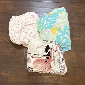 Cotton Printed Fitted Sheet Set - Teal, Peach & White